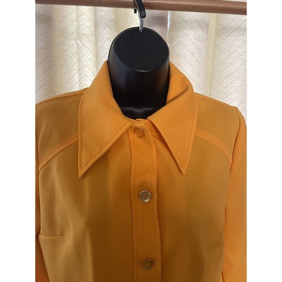 Vintage 1960’s 1970’s‎ Yellow Collared Wide Leg Pant Suit Large Size 14 Stretchy - Picture 3 of 7